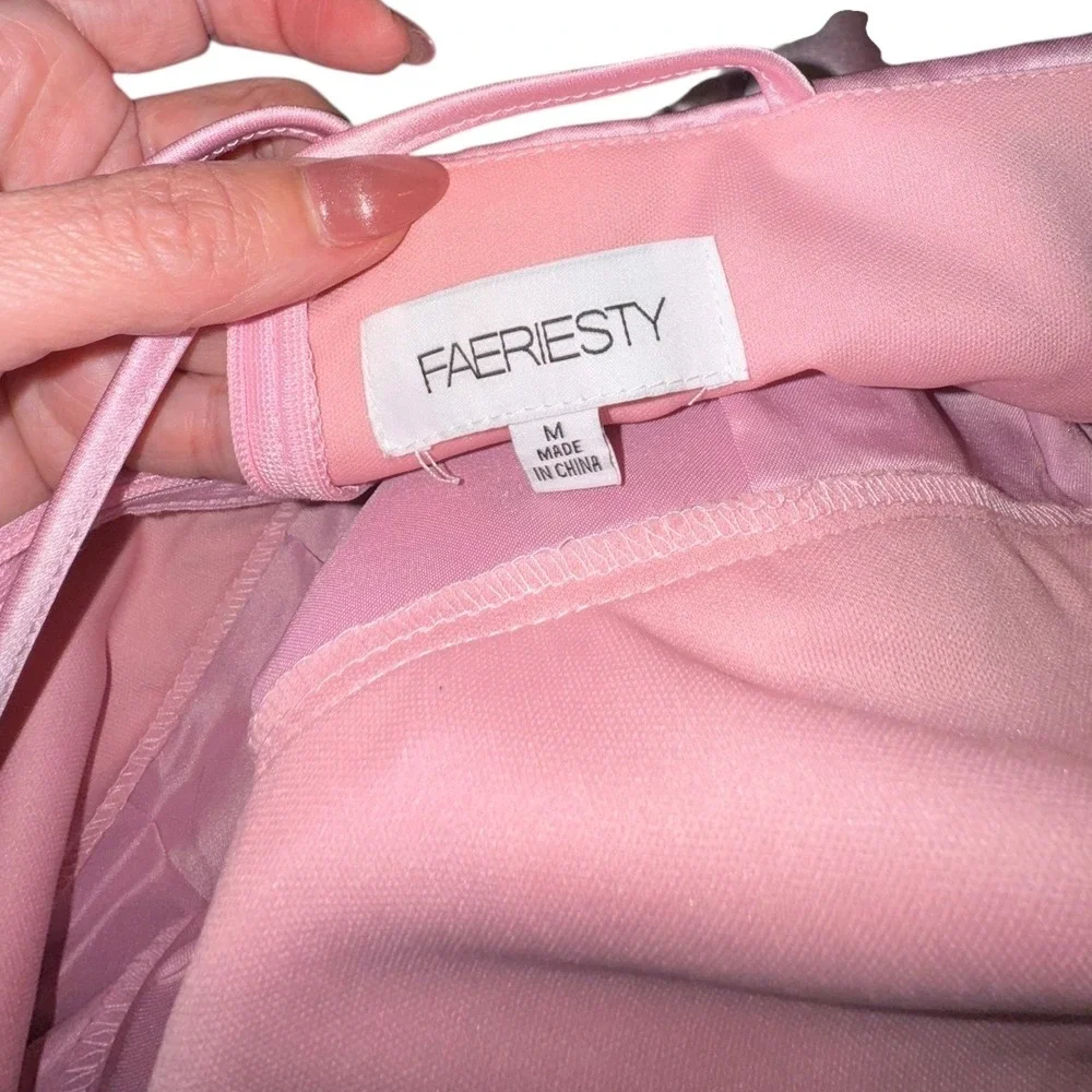 Satin Formal‎ Ball Gown Pink Spaghetti Strap Cross Back Maxi Dress Sz M